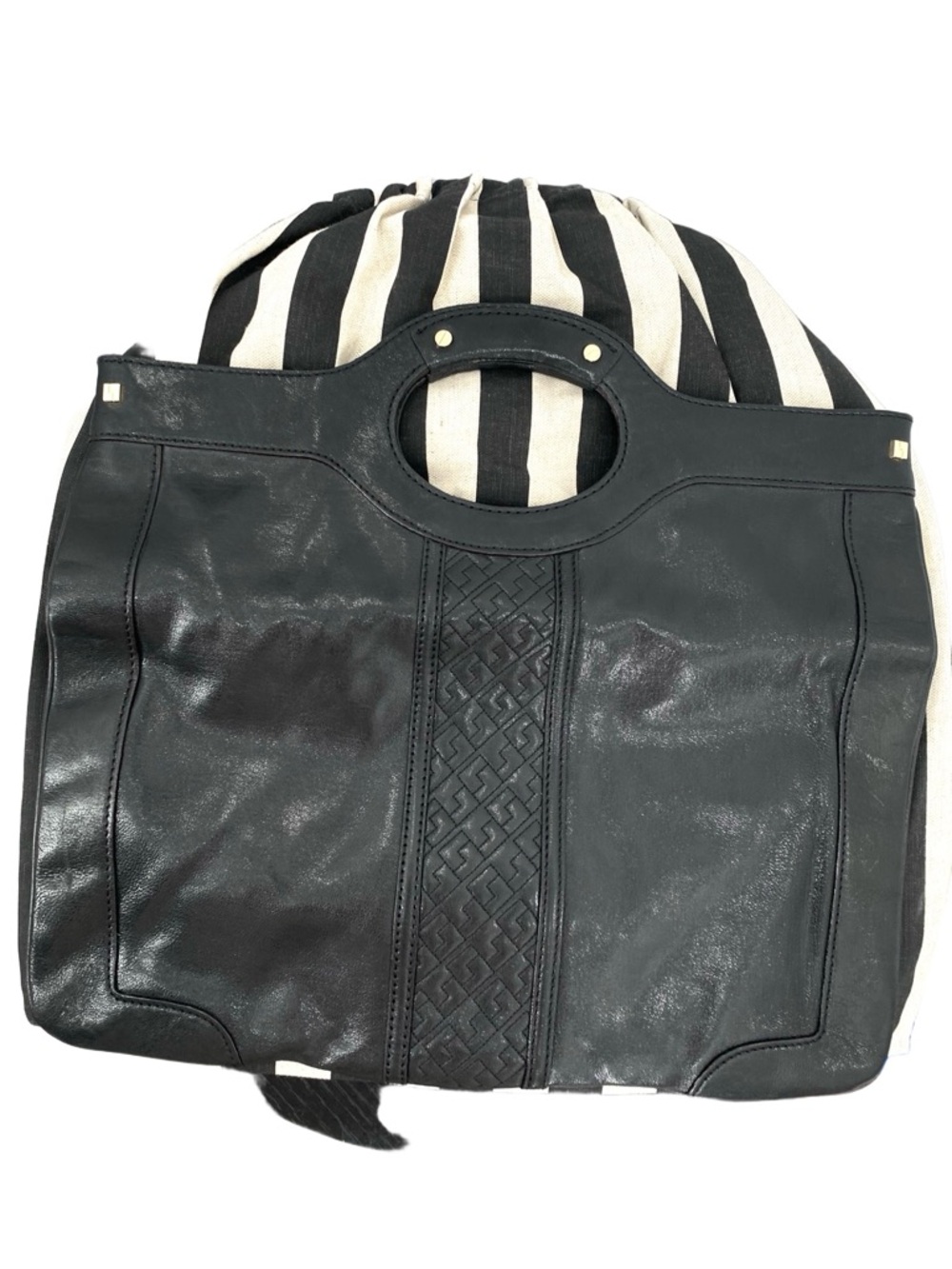 Gwen Stefani L.A.M.B Vintage Black Leather Convertible Clutch To Tote Handbag - Picture 6 of 11